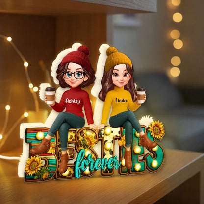 Western Fall Vibe Besties Sitting Personalized Light Box, Fall Gift for Best Friends