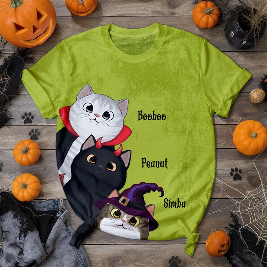 Peeking Halloween Cats Spooky Vibe Personalized Shirt, Halloween Funny Costume