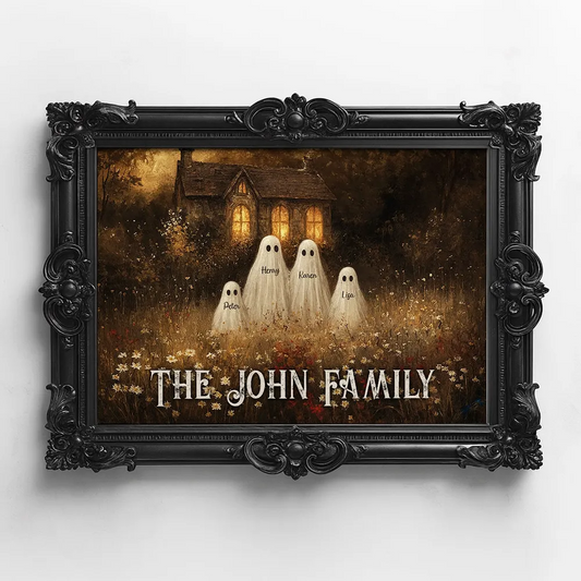 Cute Halloween Family Ghost Wildflower Personalized Poster, Fall Halloween Vintage Decor