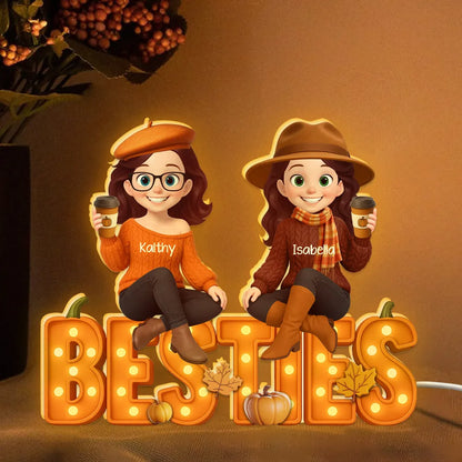 Fall Vibe Besties Sitting On Faux Marquee Style Letters Personalized Light Box