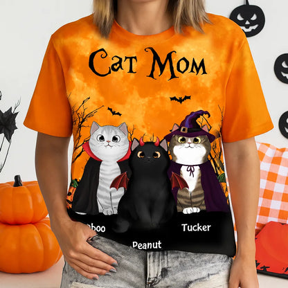 Cat Mom Halloween Moon Light Bat Tree Personalized Shirt, Purrfect Costume for Cat Lover