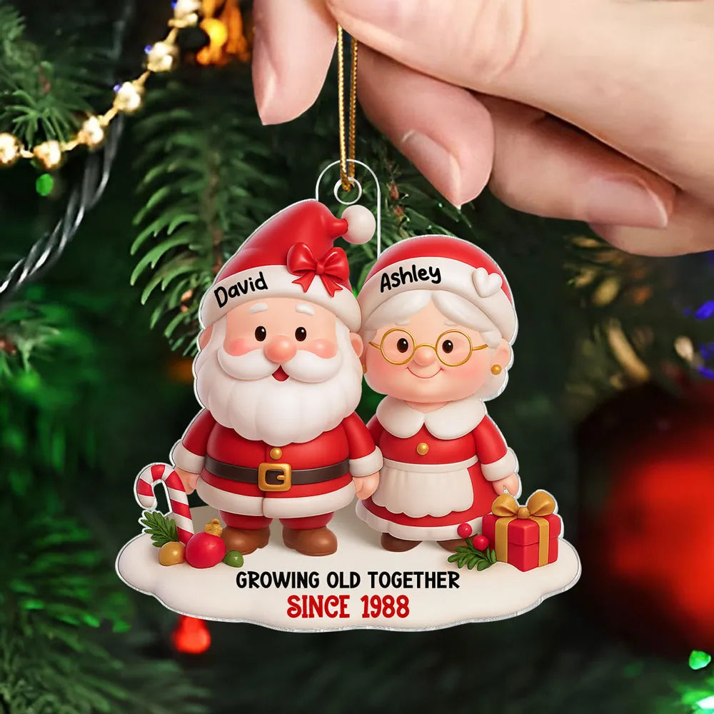 Santa Couple Growing Old Together Personalized Acrylic Ornament, Anniversary, Christmas Gift for him, Gift for her