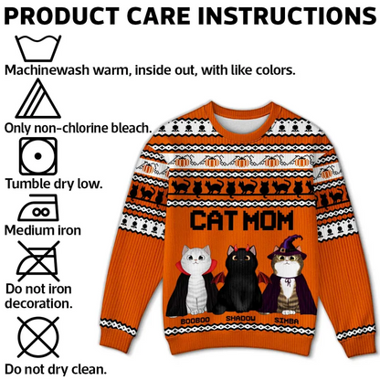 Halloween Fall Vibe Cat Mom Pattern Personalized Faux Knitting Sweater