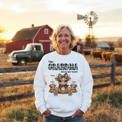 This Mama Grandma Loves Her Herds – Cozy Fall Vibe Personalized Highland Cow Family Sweatshirt