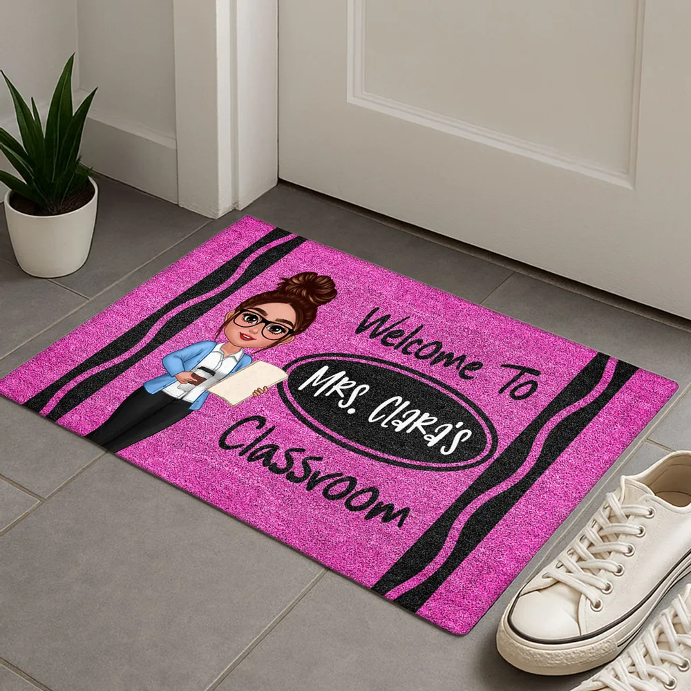 Teacher Crayon Welcome To Classroom Personalized Doormat| Back To School Gift, Classroom Decoration