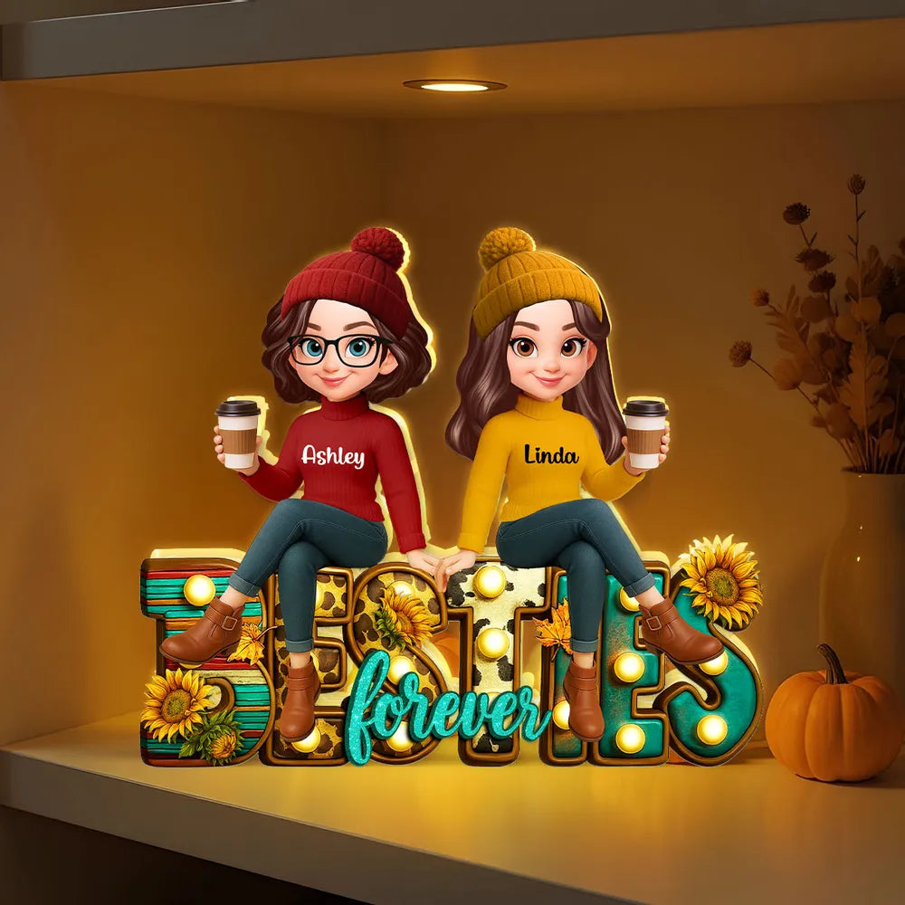Western Fall Vibe Besties Sitting Personalized Light Box, Fall Gift for Best Friends