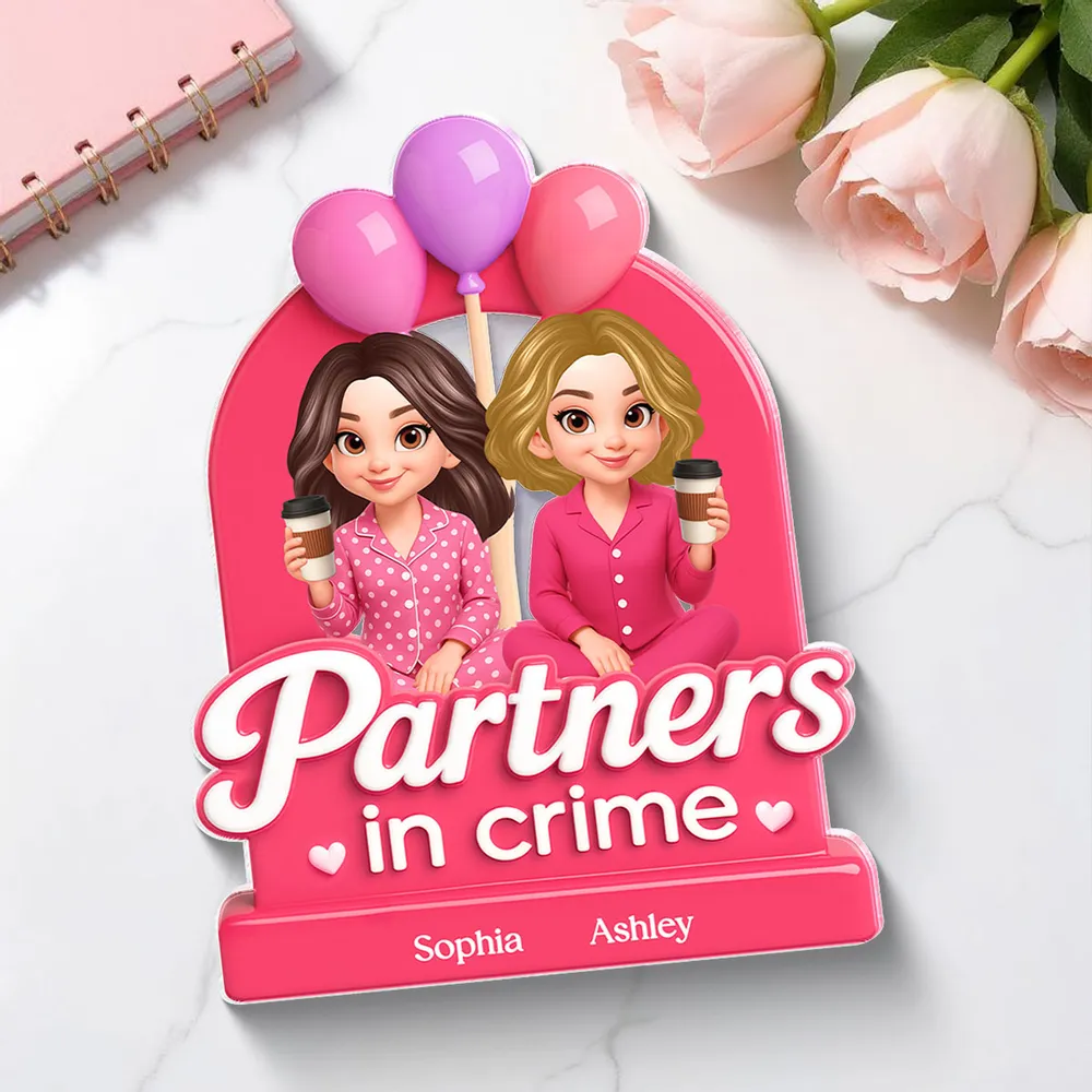 Besties Sisters Pink Party 3D Effect Personalized Acrylic Block