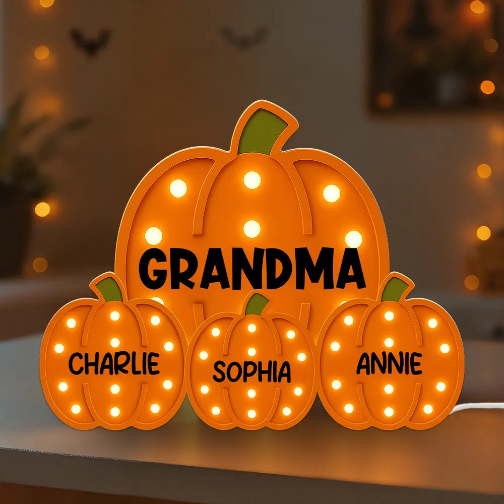 Grandma Little Pumpkins Marquee Pattern Effect Personalized LED Light Box, Cozy Fall Vibe Home Decoration