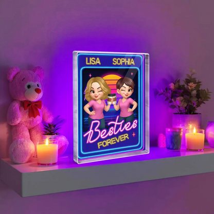 Besties Sisters Retro Rewind Neon Toy Box 3D Effect Personalized Acrylic Block
