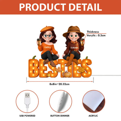 Fall Vibe Besties Sitting On Faux Marquee Style Letters Personalized Light Box