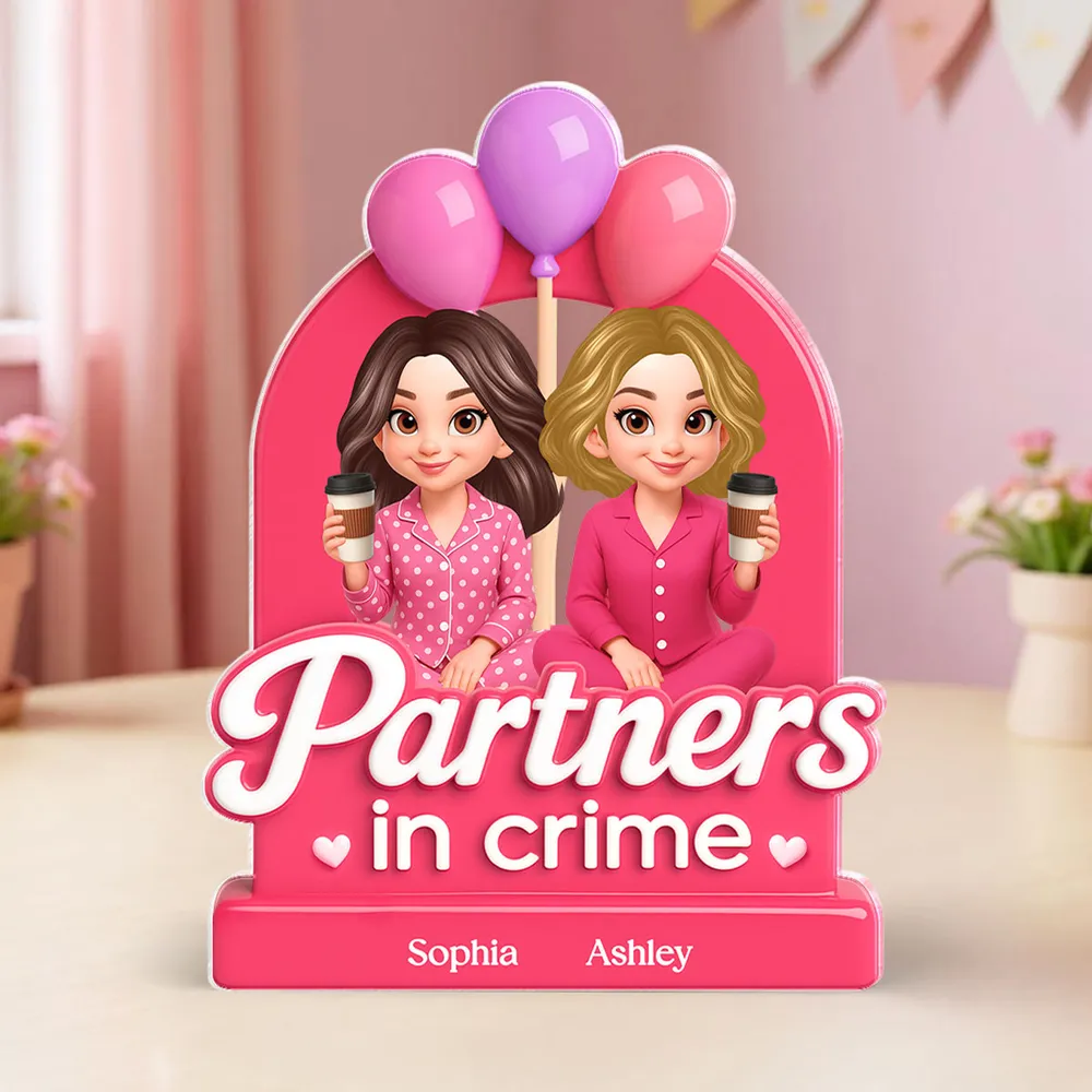 Besties Sisters Pink Party 3D Effect Personalized Acrylic Block