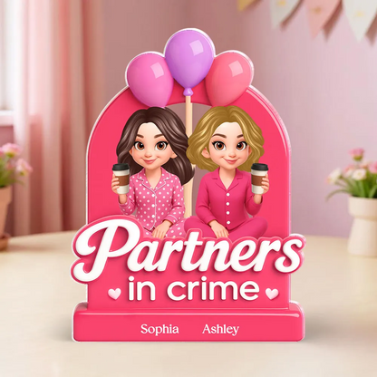 Besties Sisters Pink Party 3D Effect Personalized Acrylic Block