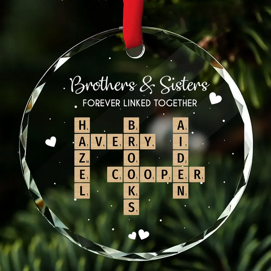 Brothers Sisters Siblings Forever Linked Together Crossword Puzzle Art Personalized Acrylic Ornament