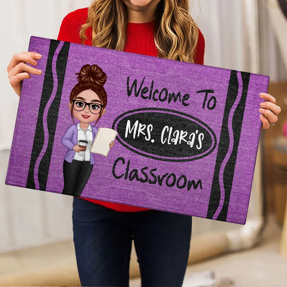 Teacher Crayon Welcome To Classroom Personalized Doormat| Back To School Gift, Classroom Decoration