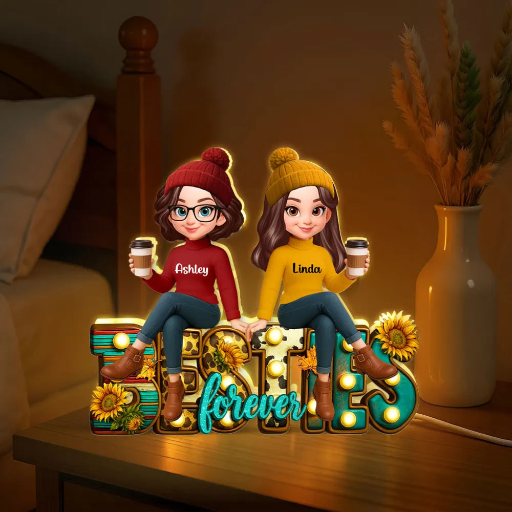 Western Fall Vibe Besties Sitting Personalized Light Box, Fall Gift for Best Friends