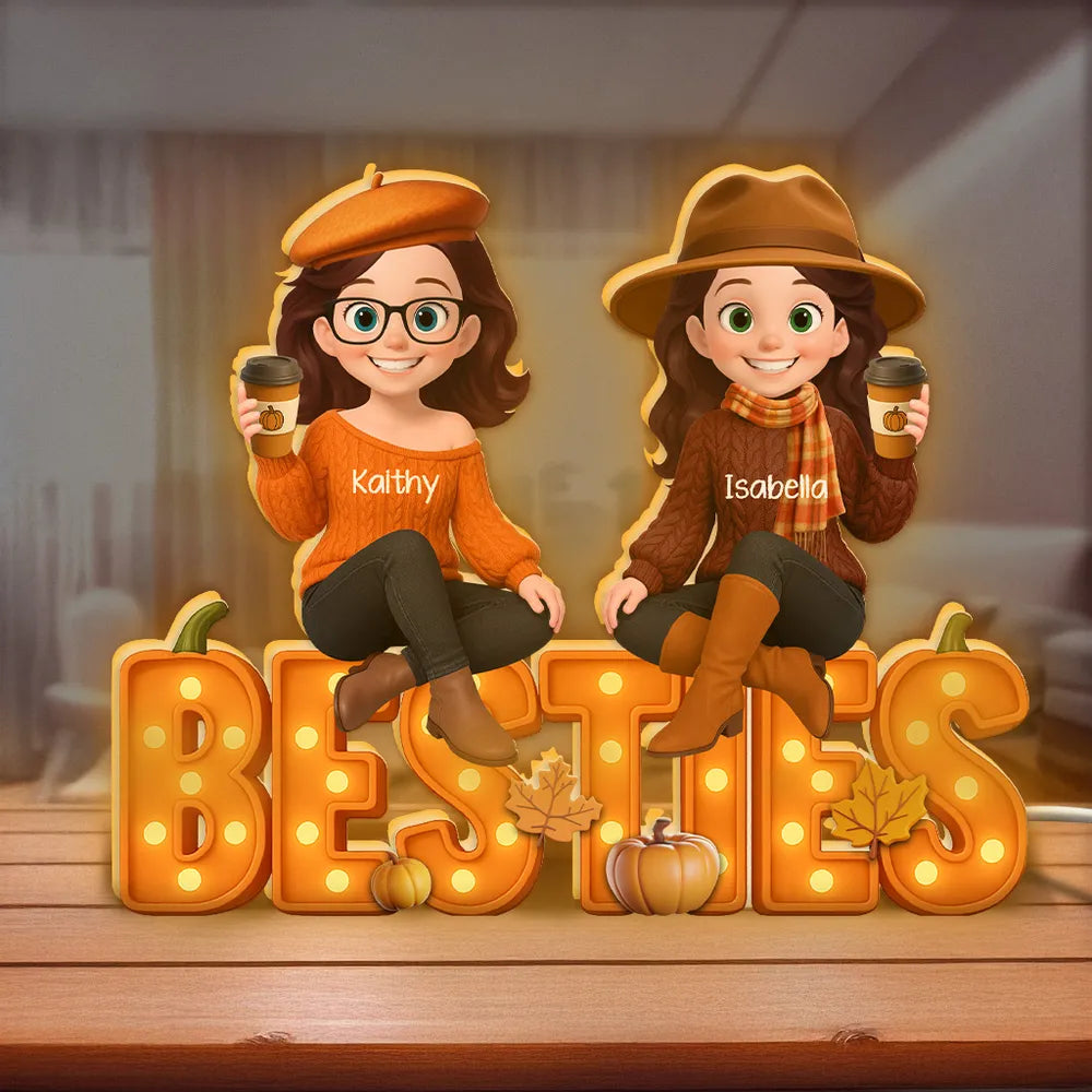Fall Vibe Besties Sitting On Faux Marquee Style Letters Personalized Light Box