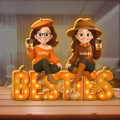 Fall Vibe Besties Sitting On Faux Marquee Style Letters Personalized Light Box