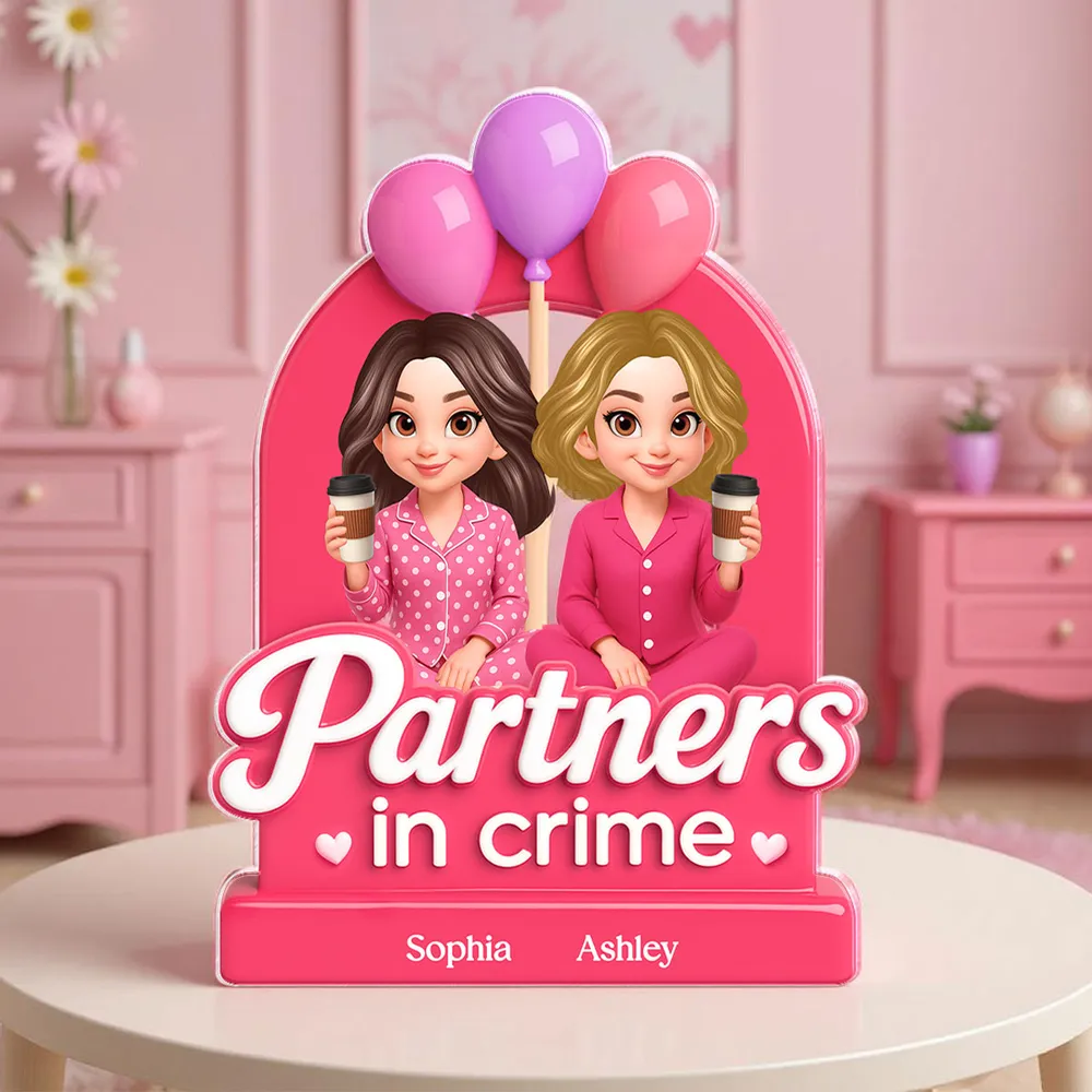 Besties Sisters Pink Party 3D Effect Personalized Acrylic Block