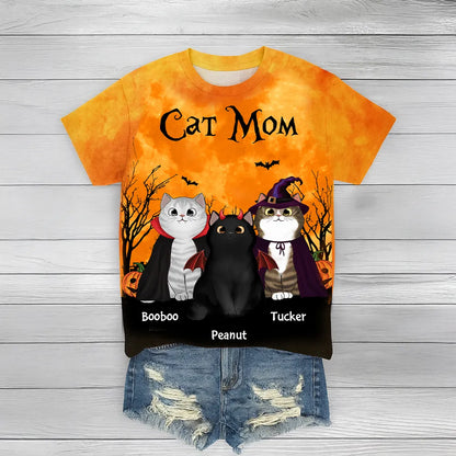 Cat Mom Halloween Moon Light Bat Tree Personalized Shirt, Purrfect Costume for Cat Lover