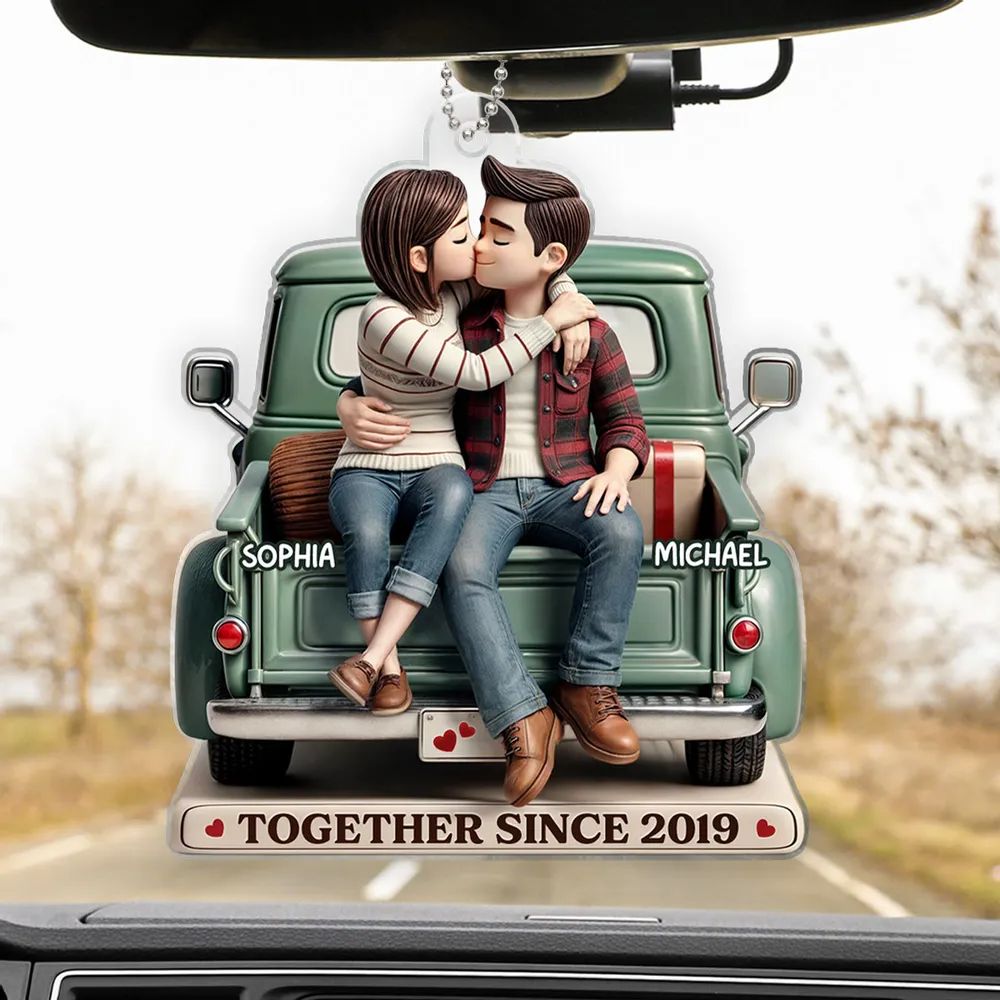 3D Effect Couple On Truck Personalized Acrylic Car Hanger Ornament, Heartfelt 2025 Valentine's Day Gift For Couple, For Him, For Her, Boyfriend, Girlfriend, Husband, Wife