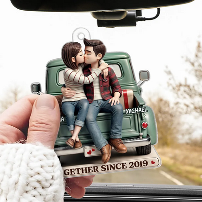 3D Effect Couple On Truck Personalized Acrylic Car Hanger Ornament, Heartfelt 2025 Valentine's Day Gift For Couple, For Him, For Her, Boyfriend, Girlfriend, Husband, Wife