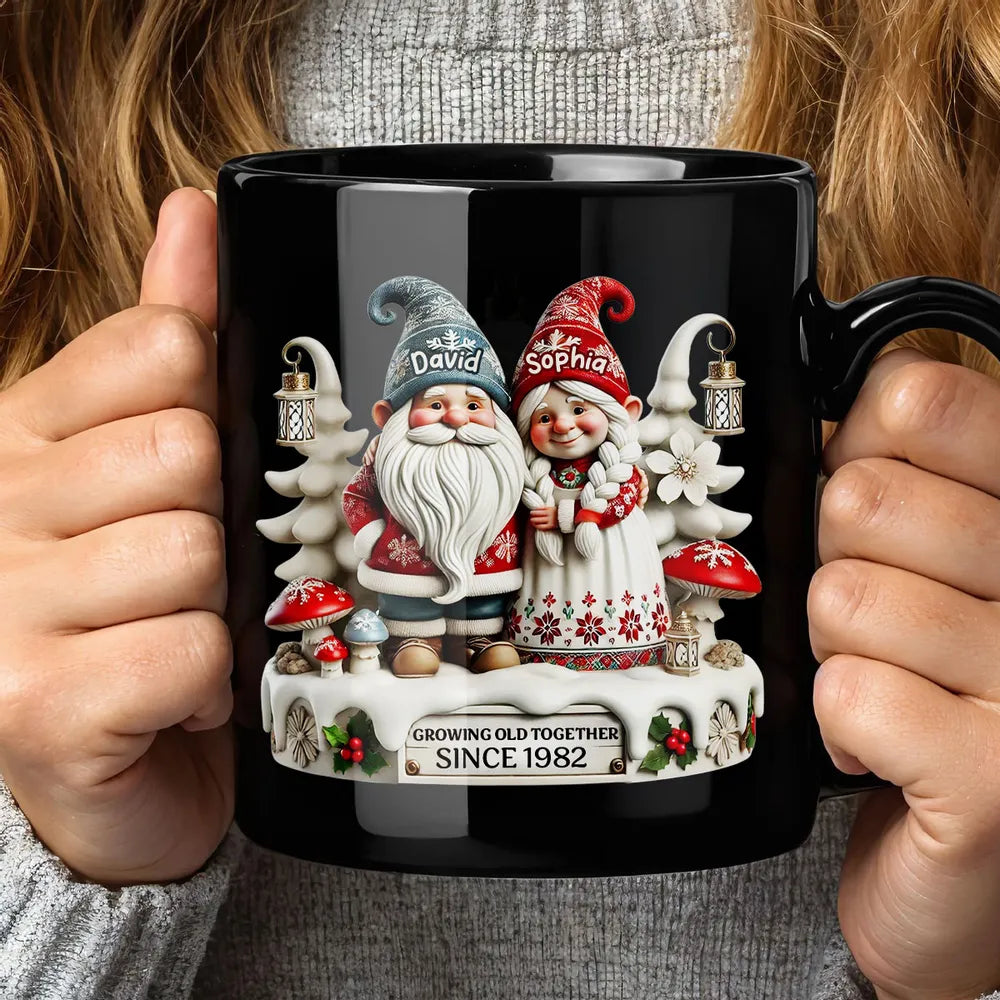 3D Effect Gnome Couple Together Christmas Personalized Mug, Heartfelt Gift For Couple, For Him, For Her, Husband, Wife