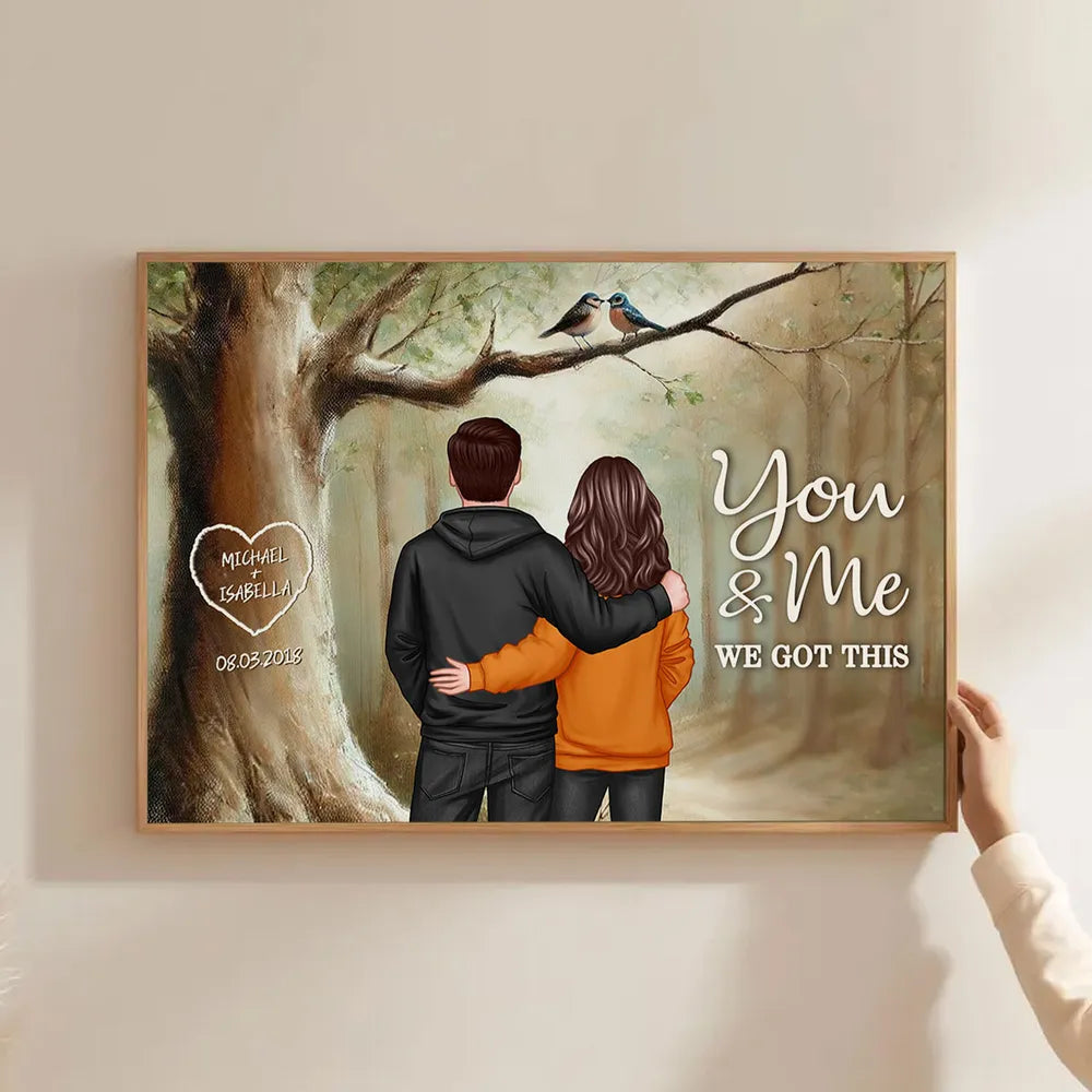 Couple Birds On Tree Personalized Poster, Anniversary, Valentine's Day Gift for him, Gift for her