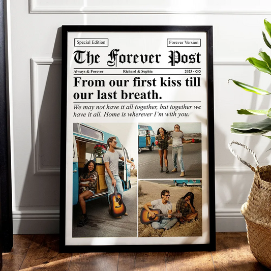 Couple Newspaper Anniversary Gift Valentine's Day Gift Photo Collage Personalized Poster