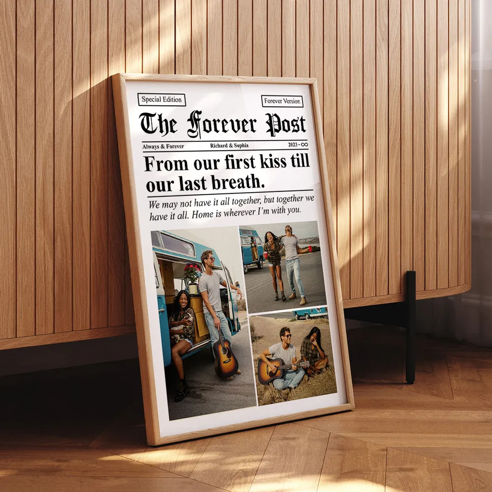 Couple Newspaper Anniversary Gift Valentine's Day Gift Photo Collage Personalized Poster