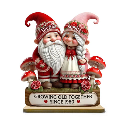 3D Effect Valentine's Gnome Couple Personalized Standing Acrylic Plaque, Heartfelt Valentine's Day Gift For Couple, For Him, For Her, Husband, Wife