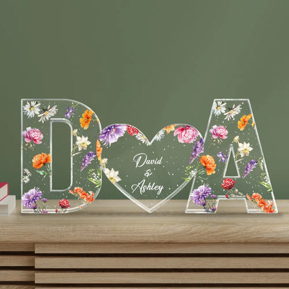 Couple Initials Floral Theme Valentine's Day Gift Anniversary Gift Personalized Acrylic Block Plaque