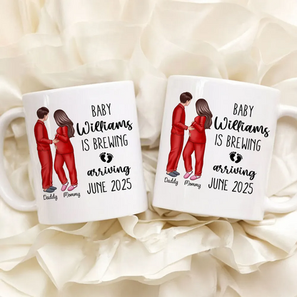 Baby Is Brewing Pregnancy Couple Personalized Mug Expecting Mom Gift, Expecting Parents Gift, Valentine's Day Gift