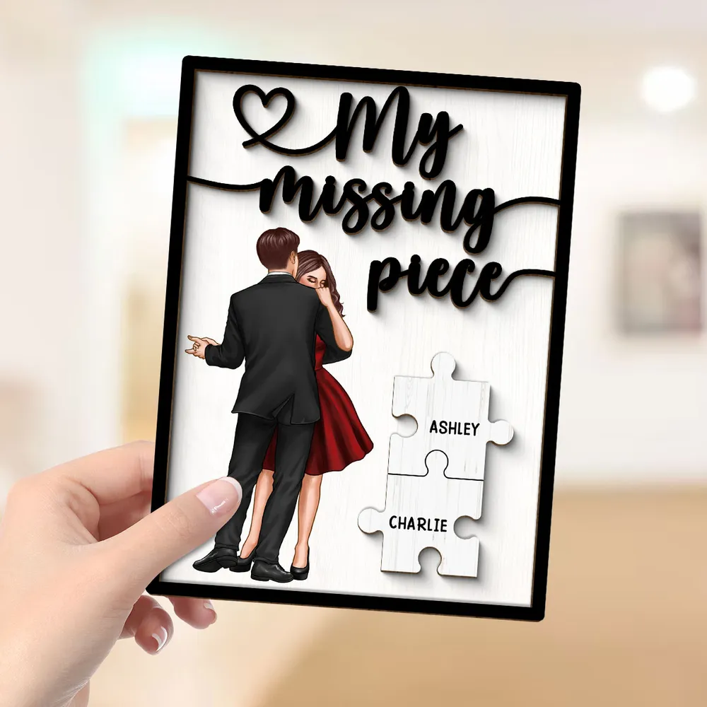 My Missing Piece Dancing Couple Personalized 2-Layer Wooden Plaque, Anniversary Gift, Valentine's Day Gift For Couple