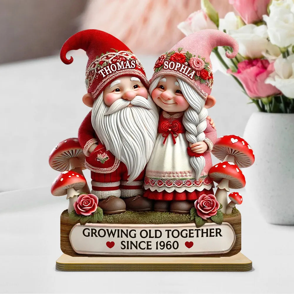 3D Effect Valentine's Gnome Couple Personalized Standing Acrylic Plaque, Heartfelt Valentine's Day Gift For Couple, For Him, For Her, Husband, Wife