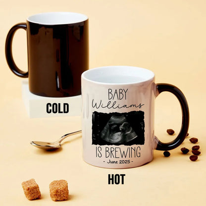 Personalized Baby Announcement Color Changing Mug, Pregnancy Reveal To Grandparents or Aunt and Uncle, to Husband, Baby Coming Soon