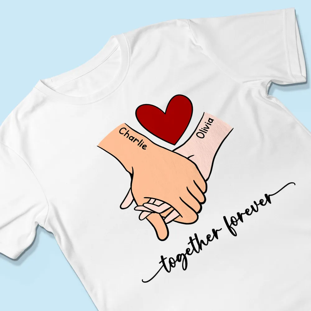 Personalized Couple Holding Hands Red Heart Shirt, Valentine's Day Gift, Anniversary Gift for Him for Her