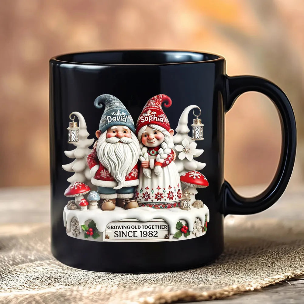 3D Effect Gnome Couple Together Christmas Personalized Mug, Heartfelt Gift For Couple, For Him, For Her, Husband, Wife