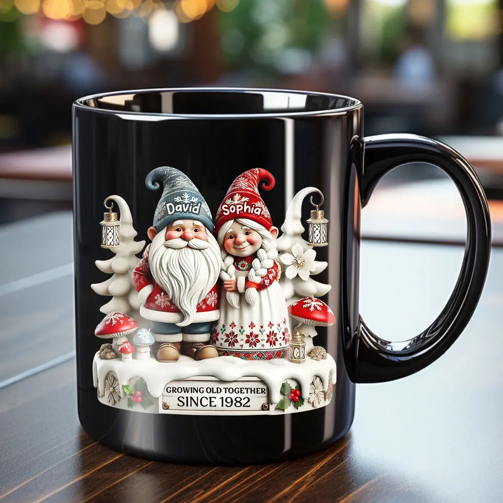 3D Effect Gnome Couple Together Christmas Personalized Mug, Heartfelt Gift For Couple, For Him, For Her, Husband, Wife