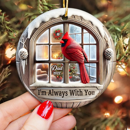 Memorial Cardinal Outside Window - Personalized Circle Acrylic Ornament