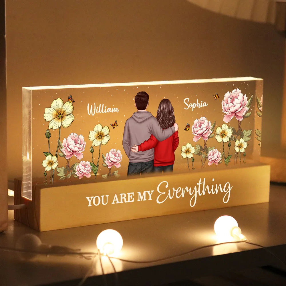 Couple Birth Month Flower Personalized Acrylic Block LED Night Light, Heartfelt 2025 Gift For Him, For Her, Boyfriend, Girlfriend, Husband, Wife