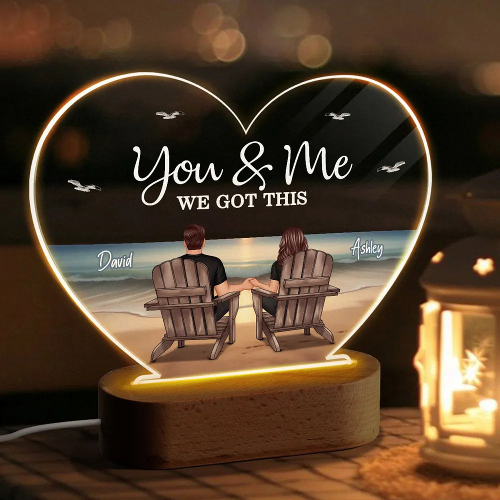 Eternal Beach Landscape Couple Sitting Personalized Heart Acrylic LED Night Light, Heartfelt Gift For Couple, For Him, For Her, Boyfriend, Girlfriend, Husband, Wife