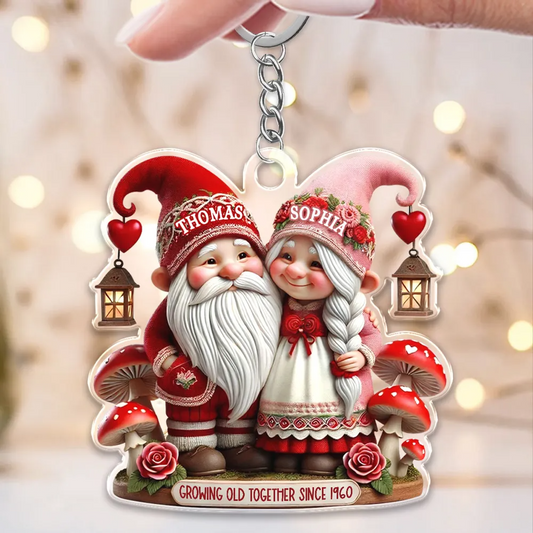 3D Effect Valentine's Gnome Couple - Personalized Acrylic Keychain