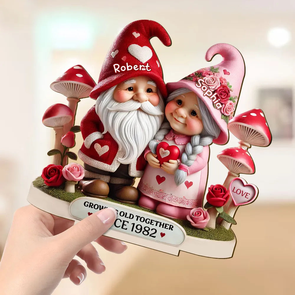 Gnome Mushroom Old Couple Personalized Wooden Standing, Heartfelt Anniversary Gift, Valentine's Day Gift For Couple, For Him, For Her, Husband, Wife