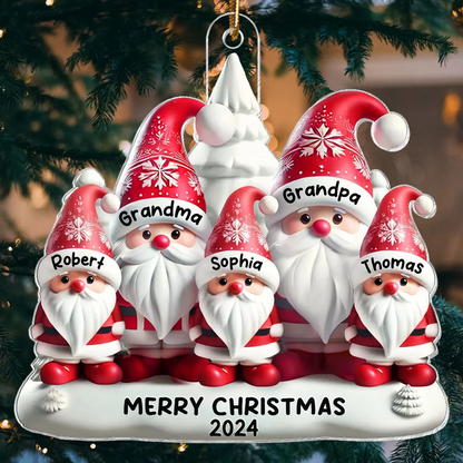 3D Effect Cute Gnome Grandparents Family Christmas Decor Personalized Acrylic Flat Ornament