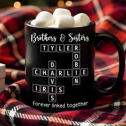 Brothers & Sisters Siblings Family Forever Linked Crossword Personalized Mug