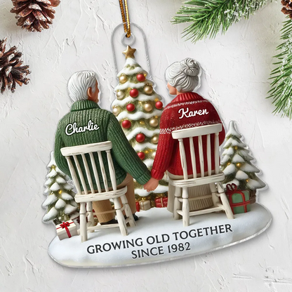 3D Effect Old Couple Growing Old Together Christmas Personalized Flat Acrylic Ornament, Christmas Gift For Him, For Her, Husband, Wife