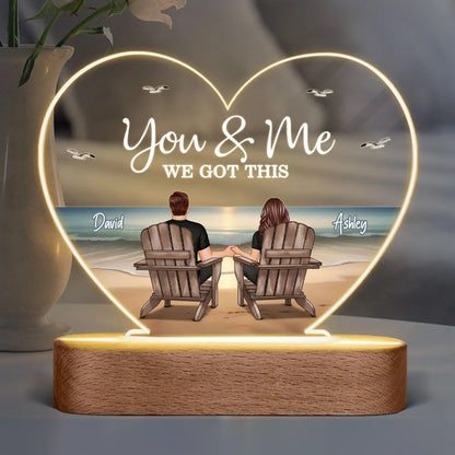Eternal Beach Landscape Couple Sitting Personalized Heart Acrylic LED Night Light, Heartfelt Gift For Couple, For Him, For Her, Boyfriend, Girlfriend, Husband, Wife