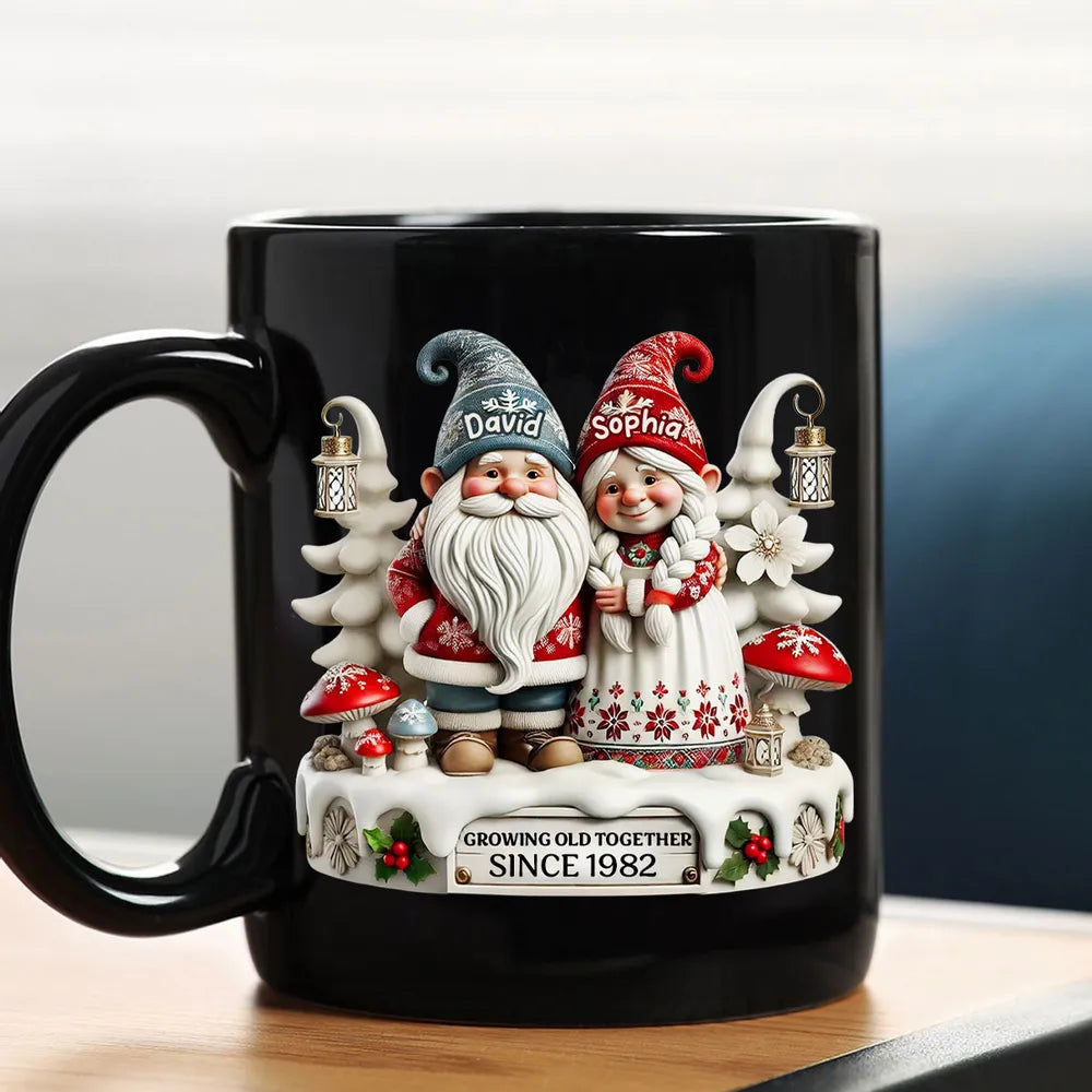 3D Effect Gnome Couple Together Christmas Personalized Mug, Heartfelt Gift For Couple, For Him, For Her, Husband, Wife