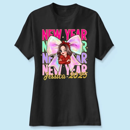 New year Coquette 2025, Happy New Year 2025 Retro Personalized Shirt, 12 New Chapters