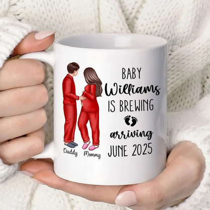 Baby Is Brewing Pregnancy Couple Personalized Mug Expecting Mom Gift, Expecting Parents Gift, Valentine's Day Gift